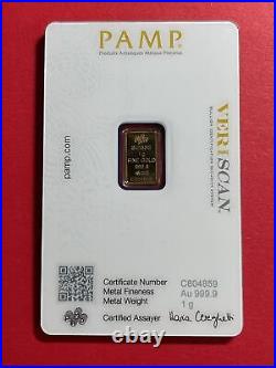 PAMP Suisse 1 Gram Gold Bar Fortuna Sealed in Assay Card Tracked Shipping