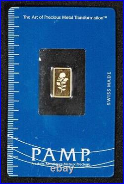 PAMP Suisse 1 Gram Gold Bar Rose Rosa Assay Card CoA SKU-G3469