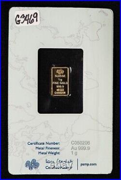 PAMP Suisse 1 Gram Gold Bar Rose Rosa Assay Card CoA SKU-G3469