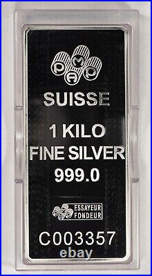PAMP Suisse 1 Kilo 1000 grams Silver Bar Kilogram Lady Fortuna CoA F7224