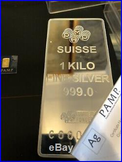 PAMP Suisse 1 Kilo Silver Bar. 999 Certificated Includes 1g Pamp Gold Investment