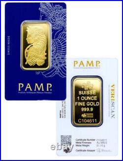 PAMP Suisse 1 Troy oz. 9999 Gold Fortuna Bar VeriScan Assay Certificate