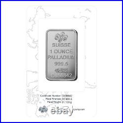 PAMP Suisse 1 oz Palladium Bar. 9995 Fine Palladium Sealed In Assay Card