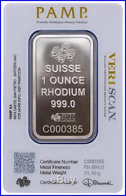 PAMP Suisse 1 oz Rhodium Fortuna Bar New Sealed With Assay Certificate SKU43806