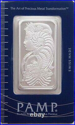 PAMP Suisse 1 oz silver bar in assay LADY FORTUNA 999 fine silver
