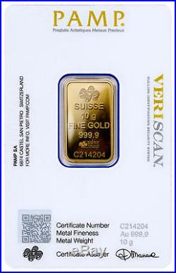 PAMP Suisse 10 Gram. 9999 Gold Bar Fortuna With Assay Certificate SKU29097