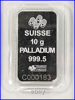 PAMP Suisse 10 Gram Palladium Bar 999.5 Fine Sealed in Assay Swiss Lady Fortuna