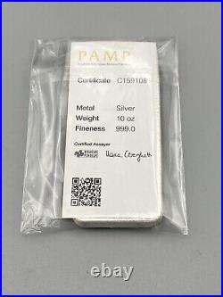PAMP Suisse 10 oz Silver Bar with Assay Certificate 999.0 Fine -Original Plastic