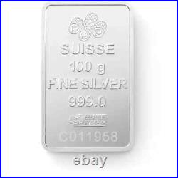 PAMP Suisse 100 Gram Lady Fortuna 999.0 Fine Silver Bullion Bar Certified Sealed