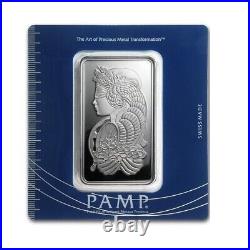 PAMP Suisse 100g Fine Silver Lady Fortuna Bar. 999 in Assay Card