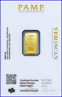 PAMP Suisse 2.5 Gram. 9999 Gold Bar Fortuna With VeriScan Certificate SKU29095