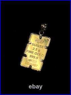 PAMP Suisse 2.5 gram Gold Bar Pendant (3.33 grams Total)