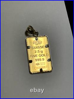 PAMP Suisse 2.5 gram Gold Bar Pendant (3.33 grams Total)