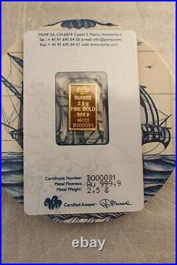 PAMP Suisse 2.5g GOLD Bar STATUE OF LIBERTY sealed assay card