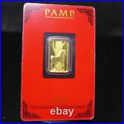 PAMP Suisse 2014 Horse Lunar Calendar Series 5 Gram Gold Bar With Assay