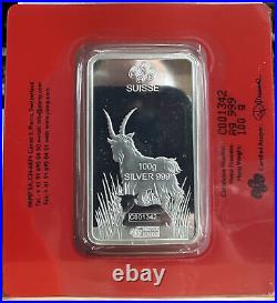 PAMP Suisse 2015 Lunar Goat 100 Gram Silver Bar Assay Card Year of the Goat