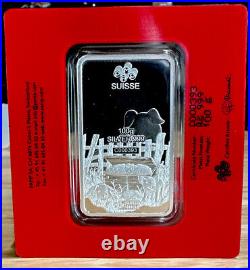 PAMP Suisse 2019 Lunar Pig 100 Gram Silver Bar in Assay Card Year of the Pig