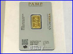 PAMP Suisse 5 Gram Gold Bar Lady Fortuna 999.9 Pure, Veriscan, Excellent Assay