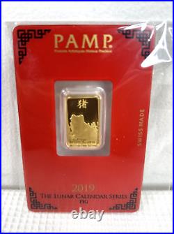 PAMP Suisse 5 Gram Gold Bar With Assay 2019 Pig Lunar Calendar Series NEW