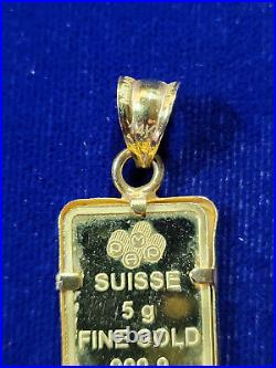 PAMP Suisse 5 g 999.9 Fine Gold Pendant with14k Gold MIDAS Bezel 6.1 Grams