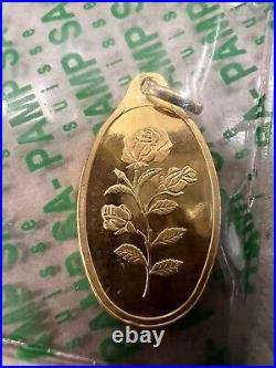 PAMP Suisse 5 gram Gold Bar Oval Rose Pendant with 18k Bail Sealed Vintage