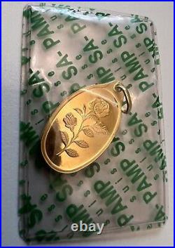 PAMP Suisse 5 gram Gold Bar Oval Rose Pendant with 18k Bail Sealed Vintage