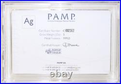 PAMP Suisse 5 oz. 999 Fine Silver Lady Fortuna Bar with COA