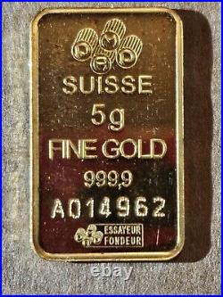 PAMP Suisse 5G Five Gram Gold Bullion Bar Fortuna Not In Assay Loose 5 Grams AU