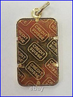 PAMP Suisse 5g 999.9 Fine Gold Bar in 14k Yellow Gold Charm Pendant Bezel