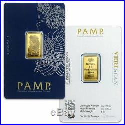 PAMP Suisse 5g Gram 999.9 Fine Gold Sealed VERISCAN Bar FREE TRACKED UK P+P