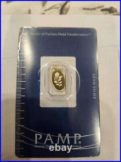 PAMP Suisse 999.9 24K Gold 1 g Rose Oval Bar Pendant 1 g RARE TO FIND