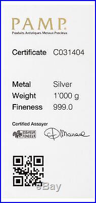 PAMP Suisse Cast 1 Kilo Silver. 999 Fine Numbered Bar SKU58340