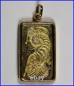 PAMP Suisse Chiasso Lady Fortuna 20g. 9999 Fein Gold Bar Pendant in 21K Bezel