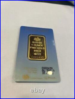 PAMP Suisse Cross 1 oz Gold Bar in Assay 1 oz Puree Gold COA00245 Exact Bar