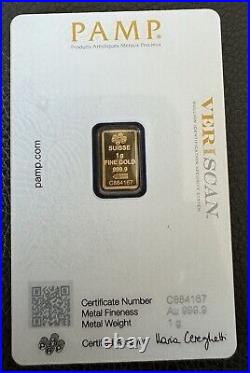 PAMP Suisse Fortuna 1 gram. 9999 Gold 24k Bar Sealed Assay Card In Stock