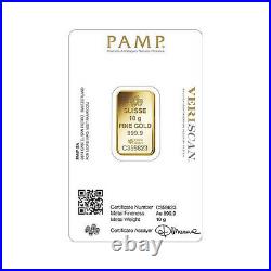 PAMP Suisse Fortuna 10 gram. 999 Fine Gold Bar SEALED IN VERISCAN ASSAY CARD
