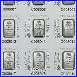PAMP Suisse Fortuna 25x1 gram Platinum Bar 0.9995 Fine in Sealed Assay