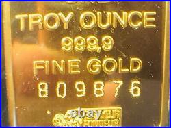 PAMP Suisse Gold Bar 1 oz 999 fine gold SN 8098786.31.1gm