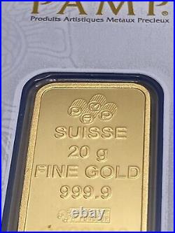 PAMP Suisse Gold Bar 20 Gram Fortuna Veriscan New with Assay 1 Pc