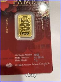 PAMP Suisse Good Luck 5 Grams Pure Gold Bar (In Assay)