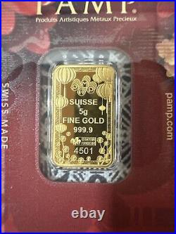 PAMP Suisse Good Luck 5 Grams Pure Gold Bar (In Assay)