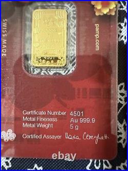 PAMP Suisse Good Luck 5 Grams Pure Gold Bar (In Assay)