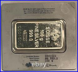 PAMP Suisse Lady Fortuna, 100 Gram 0.999 Fine Silver Bar, Sealed In Assay Card