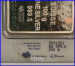 PAMP Suisse Lady Fortuna, 100 Gram 0.999 Fine Silver Bar, Sealed In Assay Card