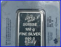 PAMP Suisse Lady Fortuna, 100 Gram 0.999 Fine Silver Bar, Sealed In Assay Card