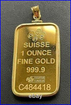 PAMP Suisse Lady Fortuna 1ozt. 9999 Fine Gold Bar in 14kt Yellow Gold Bezel