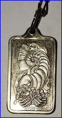 PAMP Suisse Lady Fortuna 5 Gram. 999 Fine Silver Bar Pendant Charm Necklace