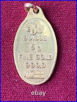 PAMP Suisse Lady Fortuna 5 Gram. 9999 Fine Gold Oval Pendant / Bar