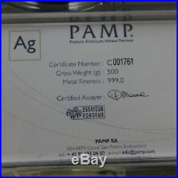 PAMP Suisse Lady Fortuna 500 g gram 1/2 kg. 999 Silver Bar (withCertificate)