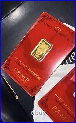 PAMP Suisse Lunar Legend Azure Dragon 999.9 Pure 24K Gold 5 Grams Brand New